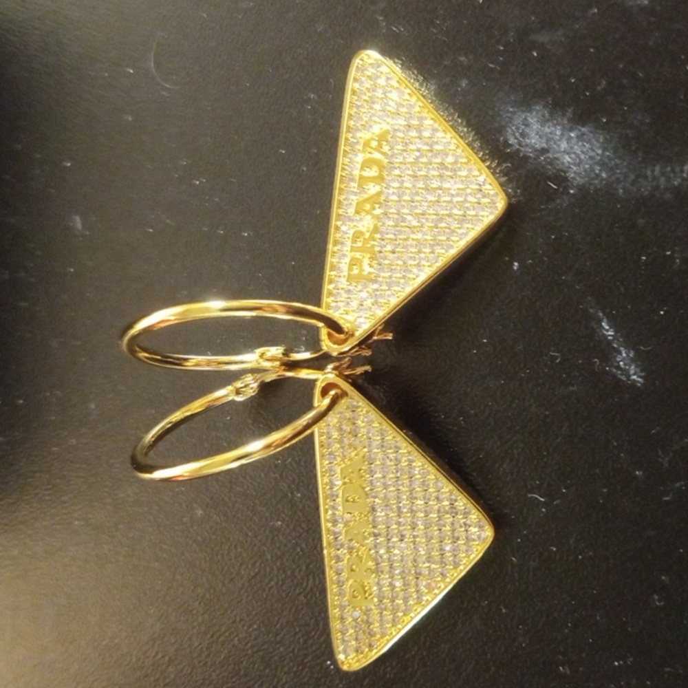 WOMEN'S GOLD CRYSTAL PRADA TRIANGLE SHAPED EARRINGS